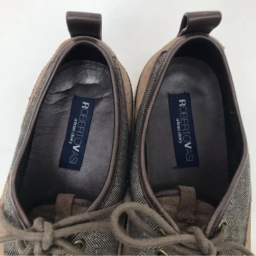 Roberto Vasi Brown Suede and Tweed Lace Up Casual Shoes